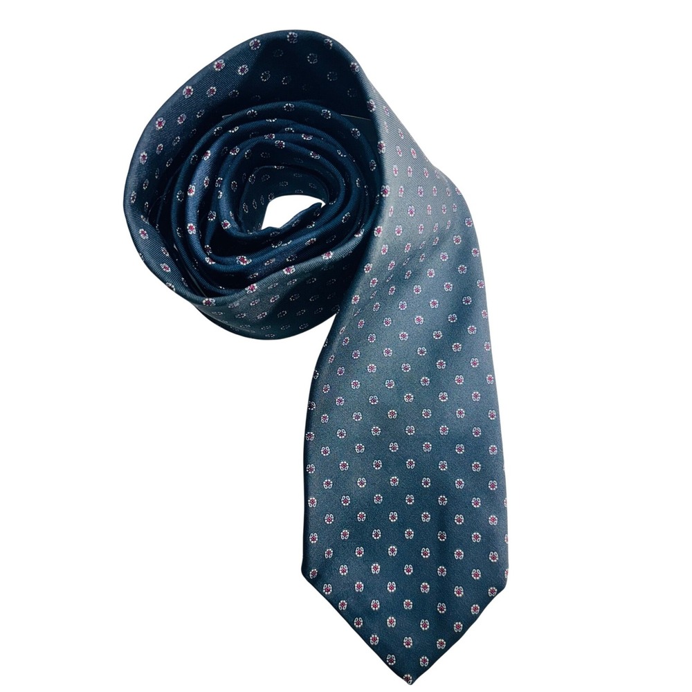 Brooks Brothers Makers Mens Navy Blue Silk Geometric Medallion Necktie USA Made‎